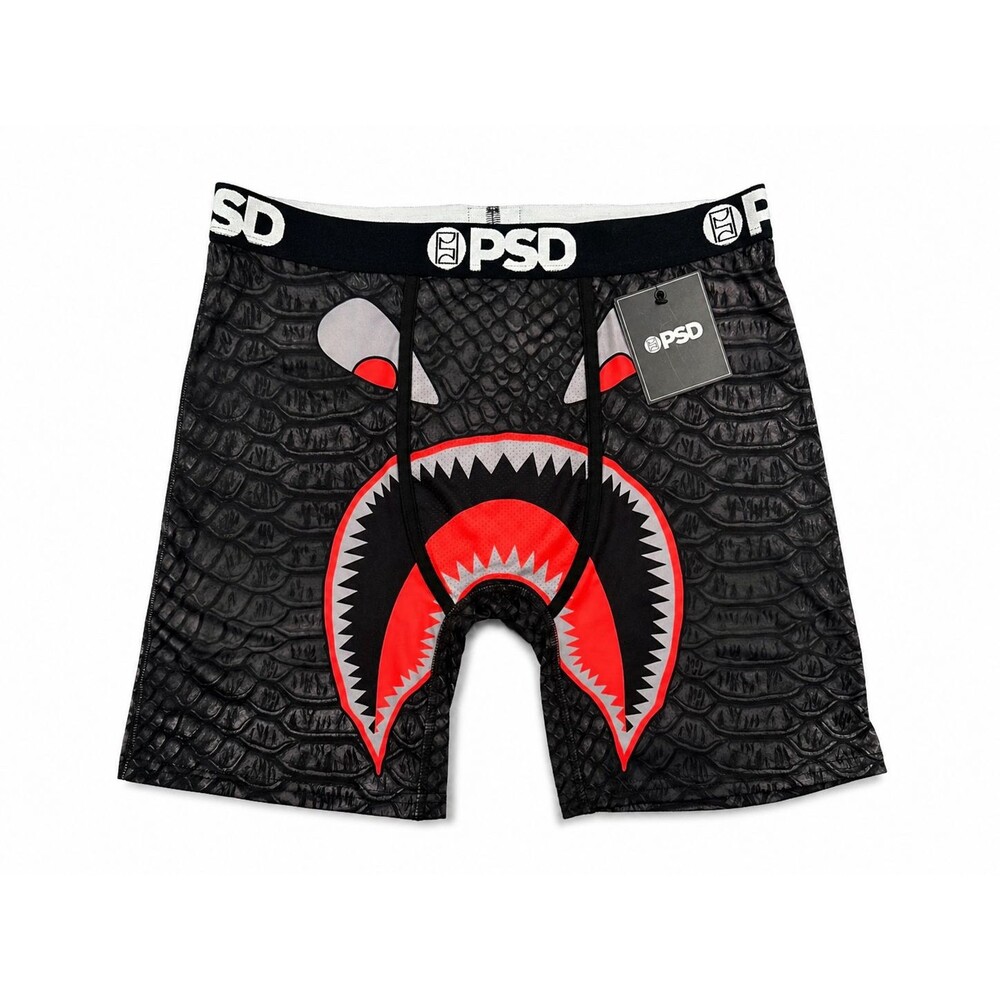 PSD Men’s Boxer Briefs L Black Snake Skin Shark Mouth Stretch Underwear NWT